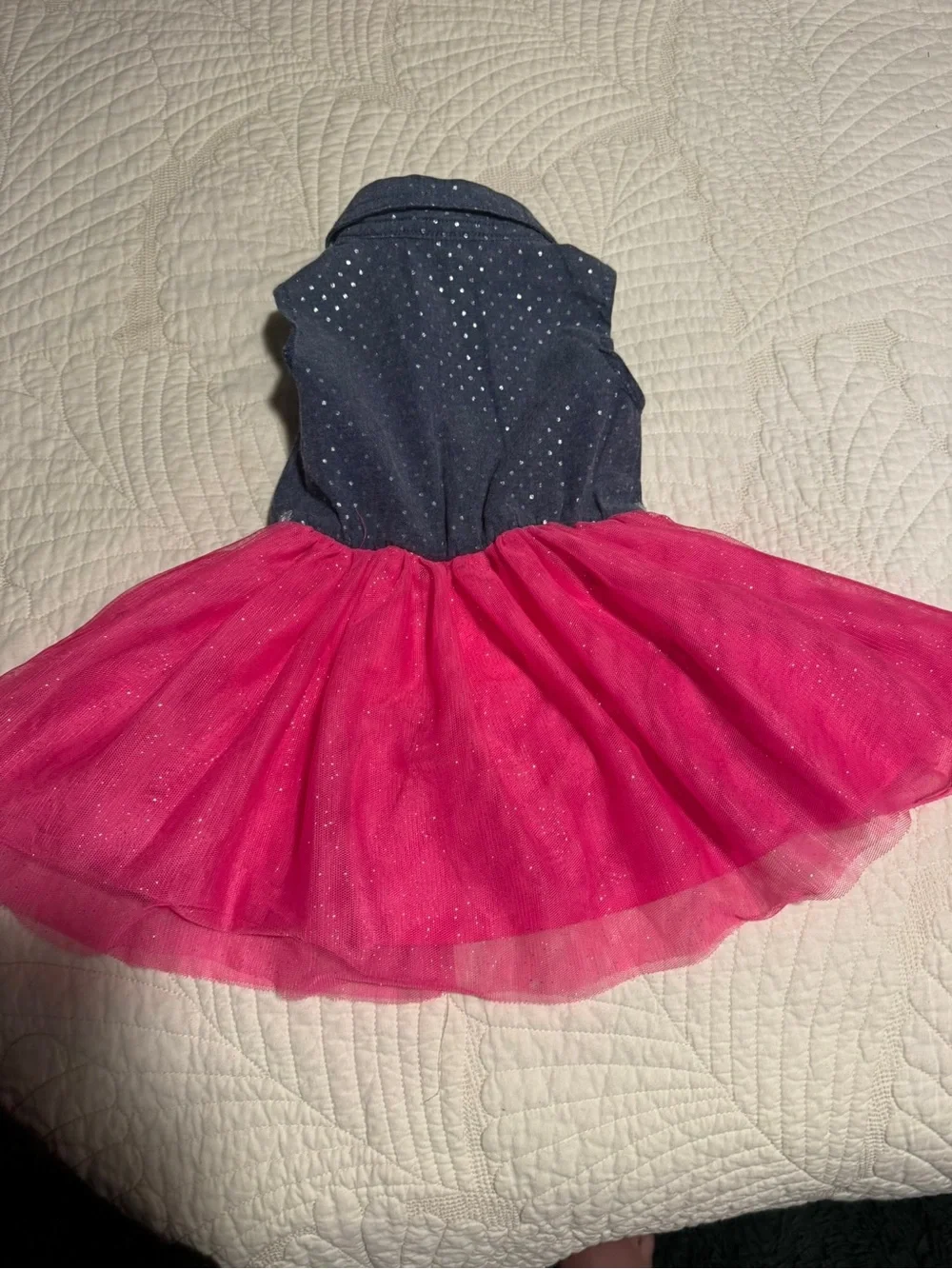 Sparkle Denim Top & Fuchsia Tulle Skirt Dress